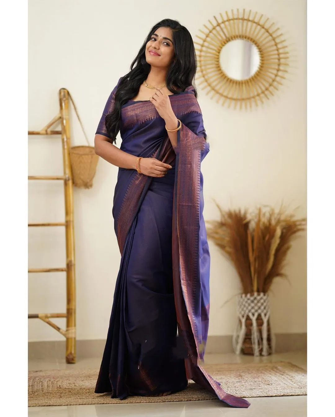 Dissemble Navy Blue Soft Silk Saree With Gossamer Blouse Piece