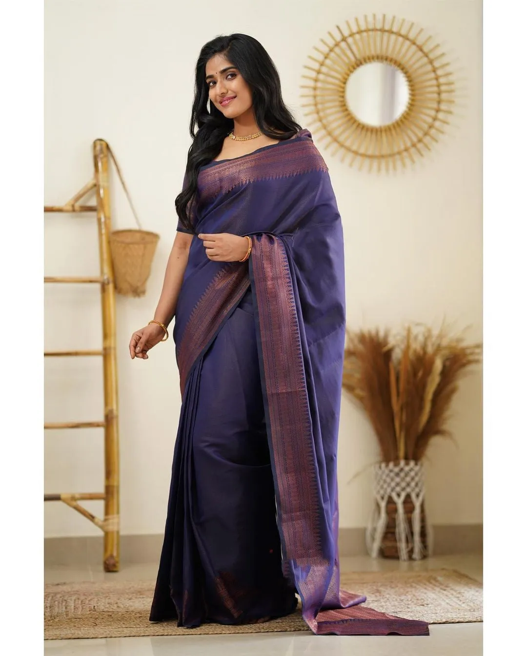 Dissemble Navy Blue Soft Silk Saree With Gossamer Blouse Piece