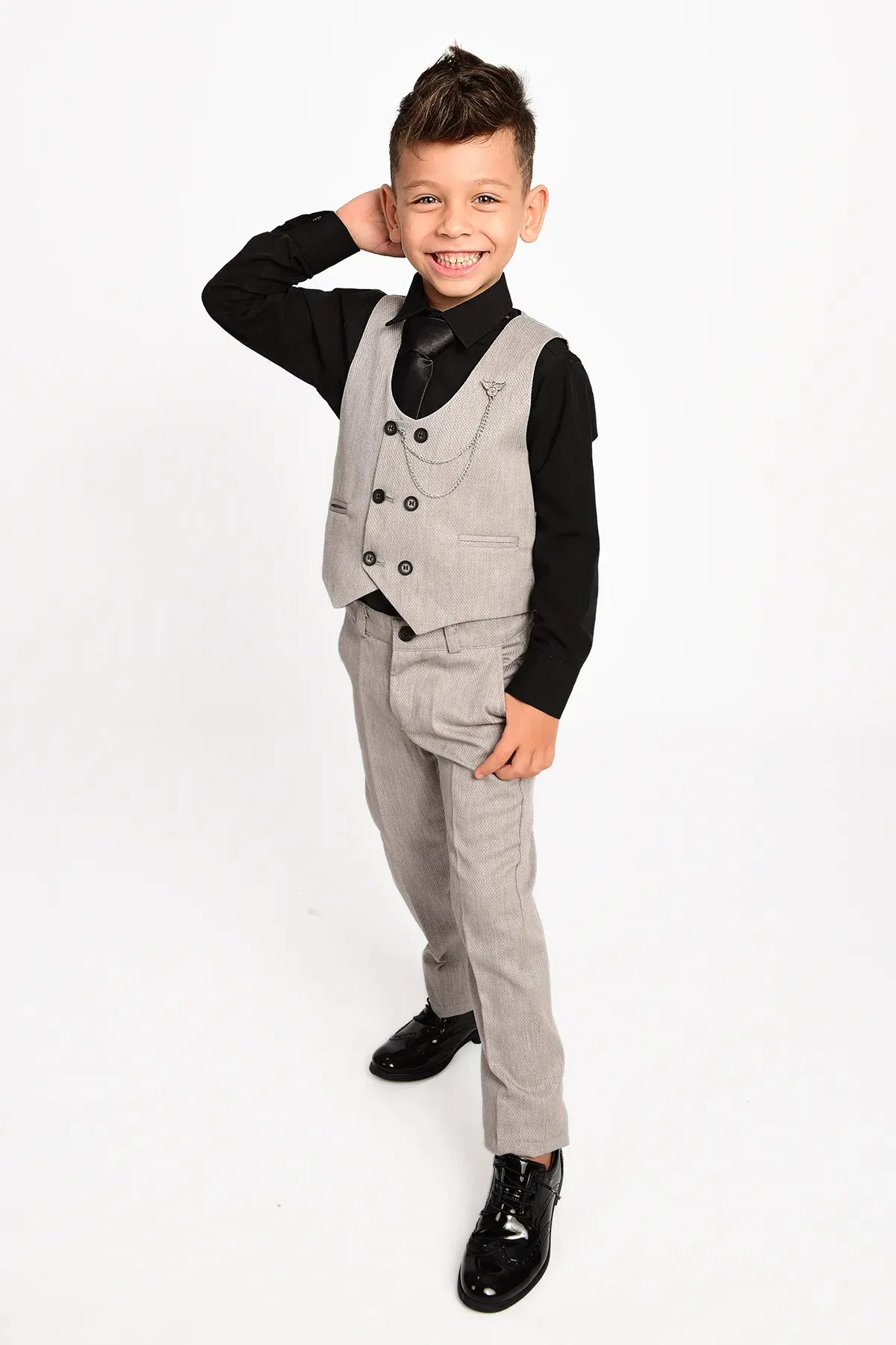 Entel Boy's Grey Chain Tie Tuxedo Suit