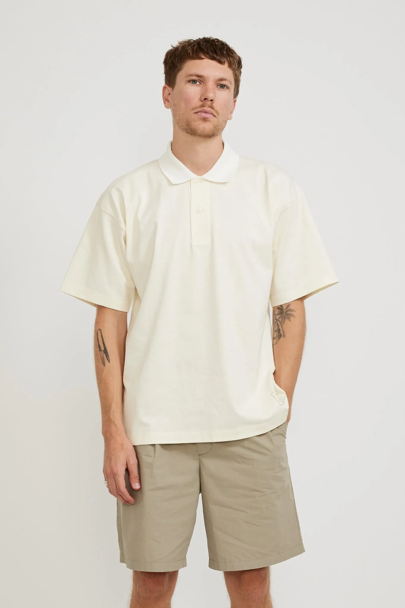 Espen Loose Printed S/S Polo Ecru