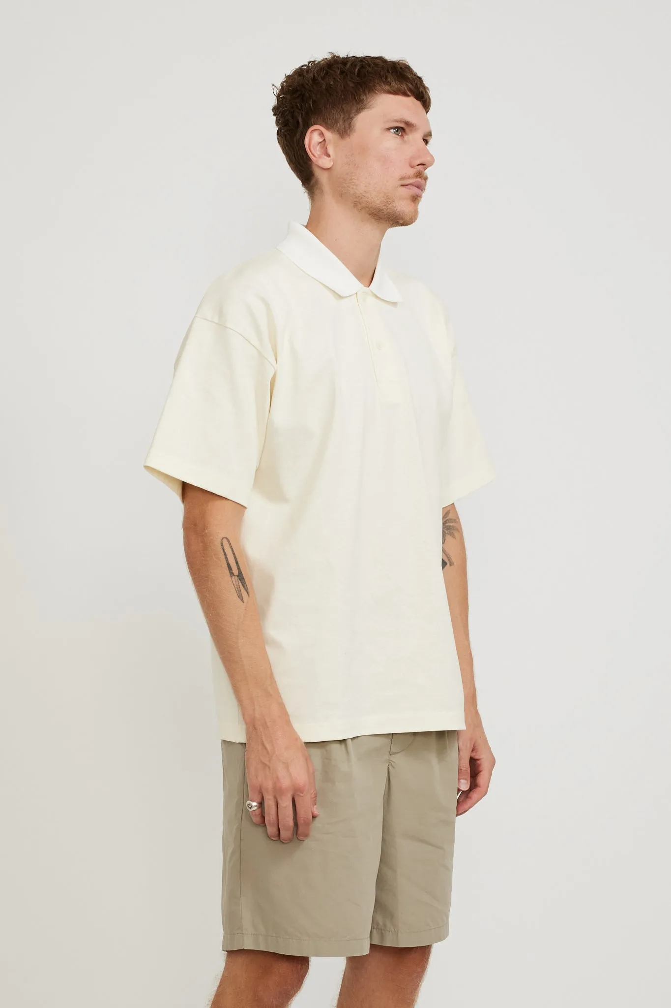 Espen Loose Printed S/S Polo Ecru