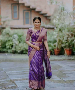 Exceptional Royal Blue Soft Silk Saree With Groovy Blouse Piece