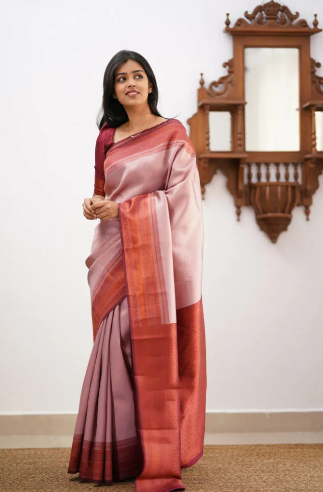 Flattering Baby Pink Soft Silk Saree With Precious Blouse Piece