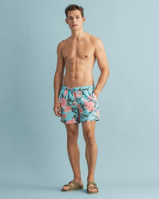 GANT - Tropical Print Swim Shorts, Light Aqua Green