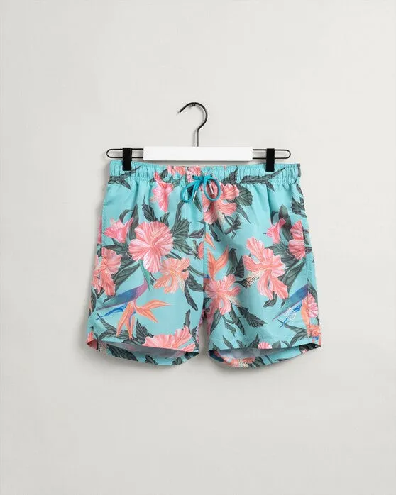 GANT - Tropical Print Swim Shorts, Light Aqua Green