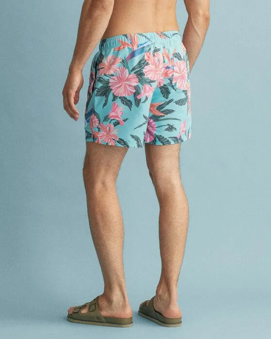 GANT - Tropical Print Swim Shorts, Light Aqua Green