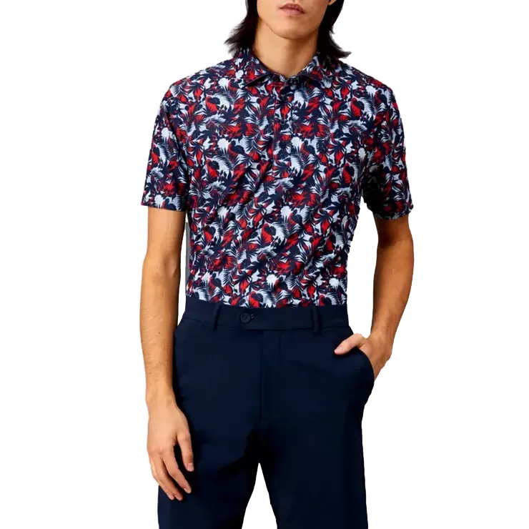 G/Fore Palm Fronds Tech Pique Slim Fit Golf Shirt - Twilight