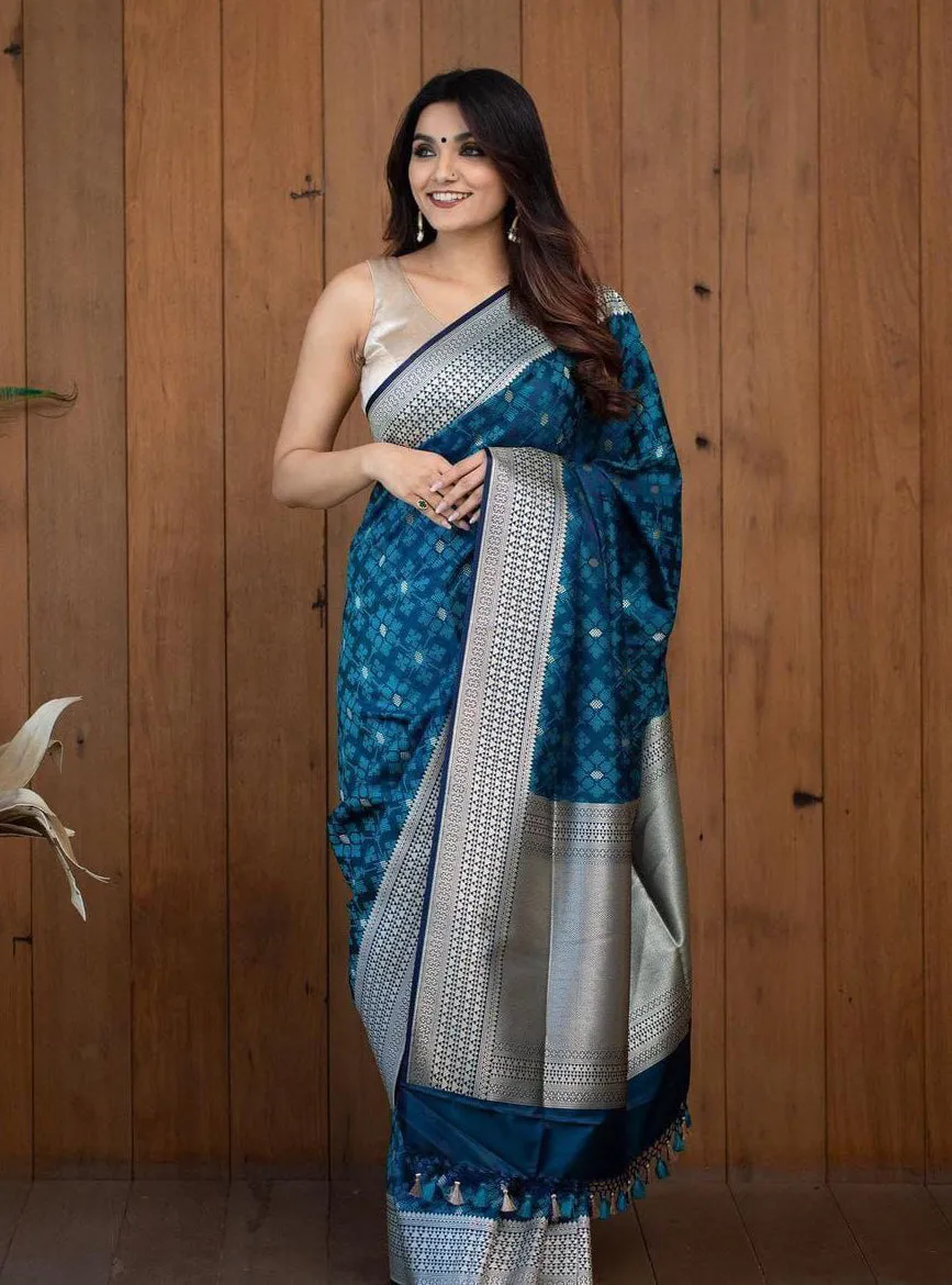 Girlish Teal Blue Soft Silk Saree With Impressive Blouse Piece