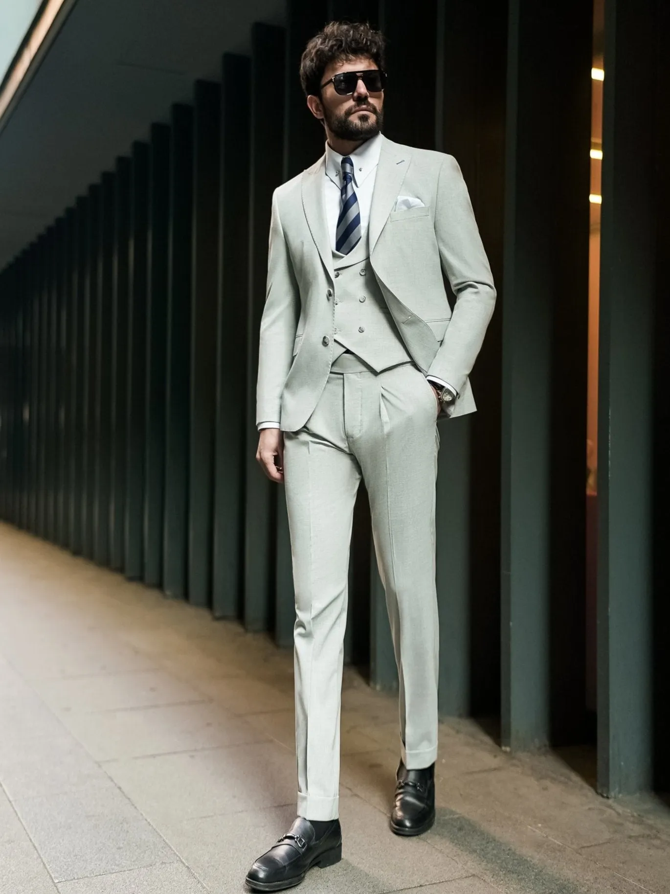 Grey Modern-Fit Suit 3-Piece