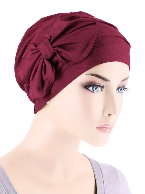 H121BB-BURGUNDY#Bamboo Pleated Bow Cap Burgundy