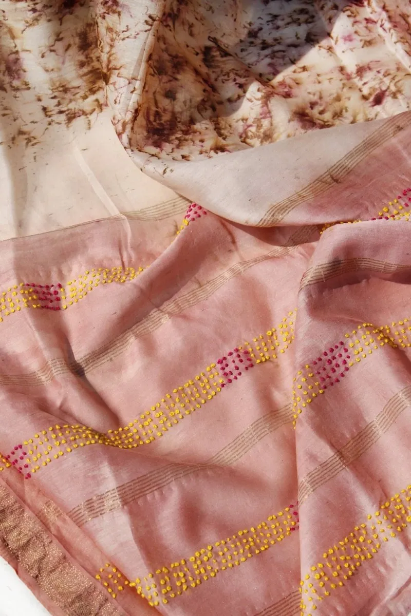 Handwoven Krishna Maheshwari Saree- Imprinted With Marigold & Rose