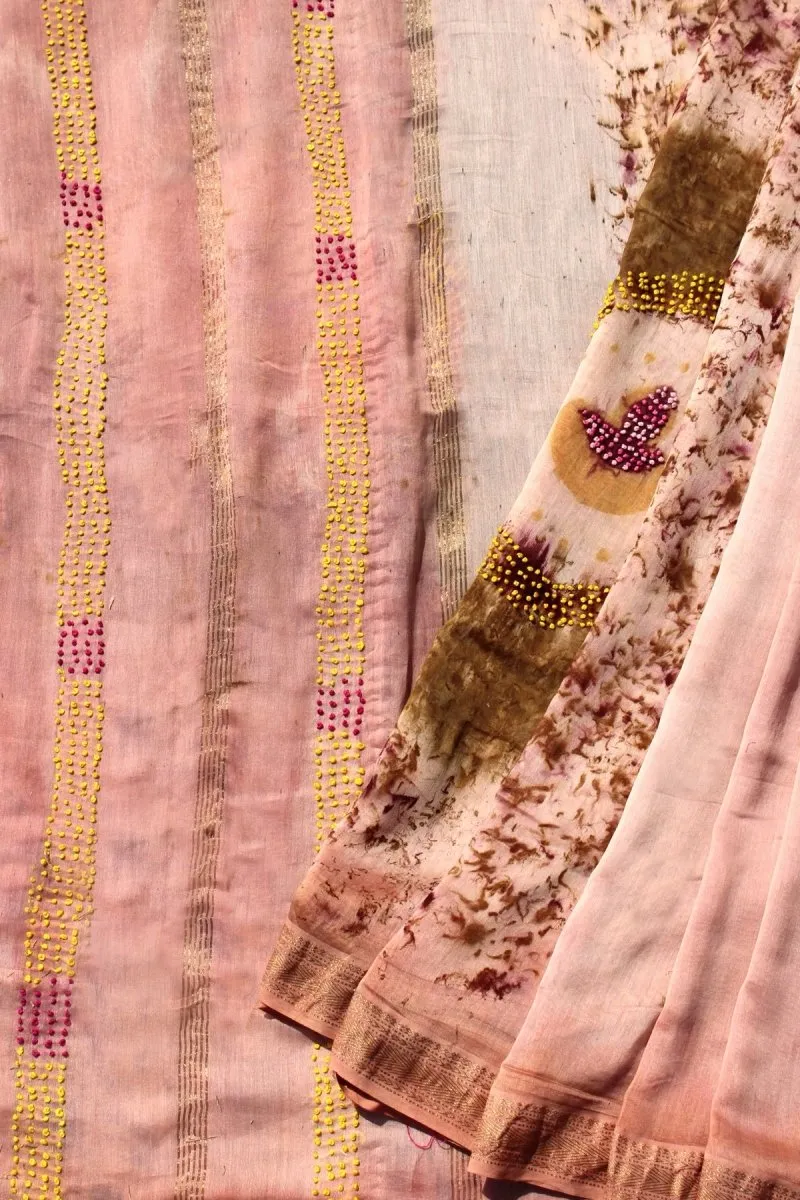 Handwoven Krishna Maheshwari Saree- Imprinted With Marigold & Rose