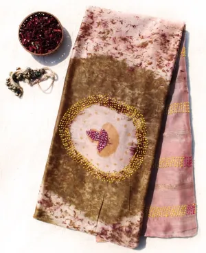 Handwoven Krishna Maheshwari Saree- Imprinted With Marigold & Rose