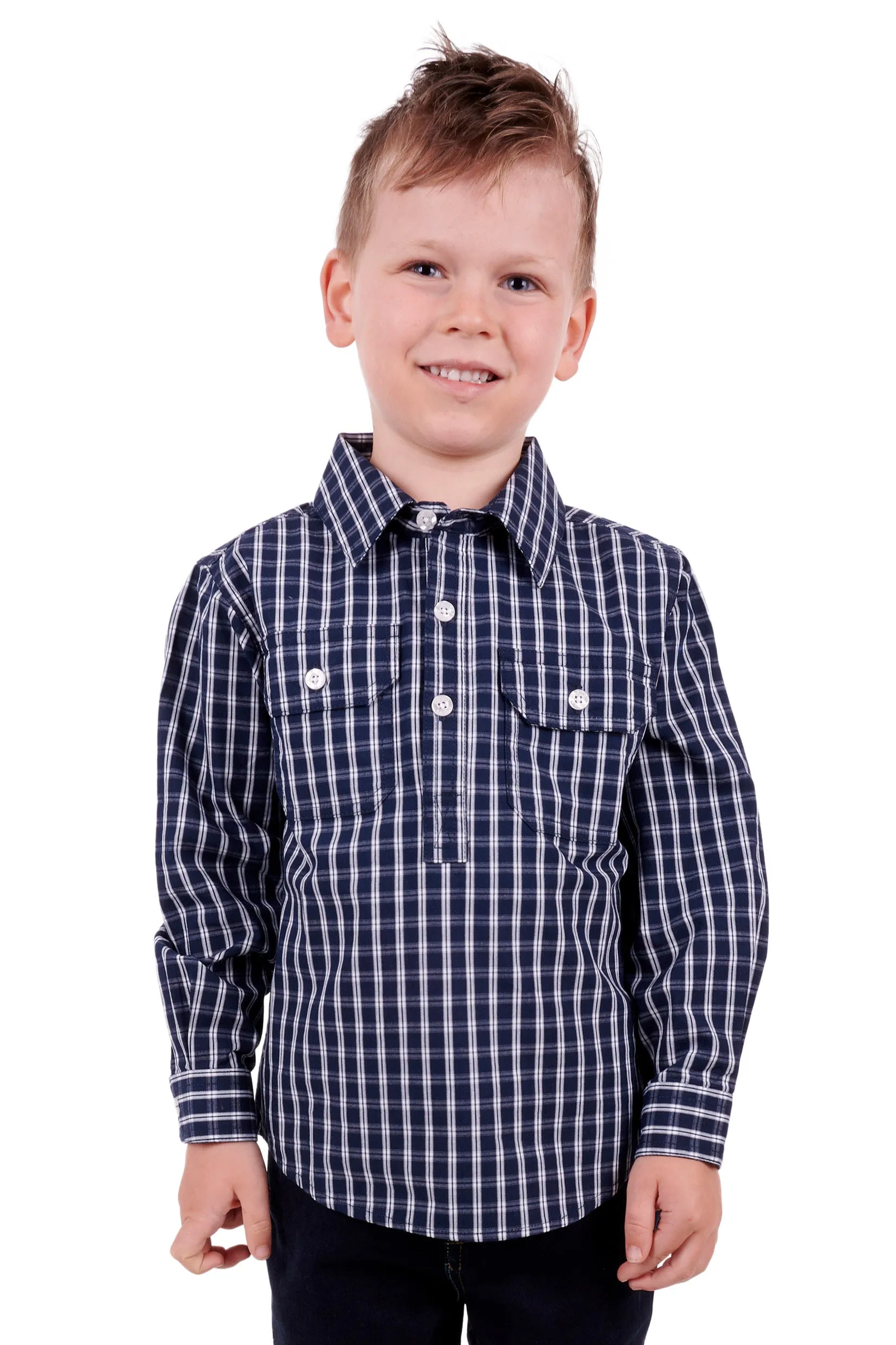 Hard Slog Kids Alon Half Placket L/S Shirt - Navy - H3S7101180