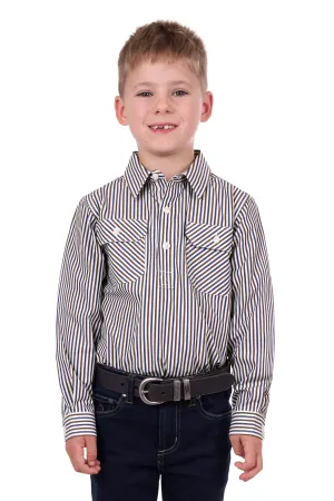 Hard Slog Kids Cane Half Placket L/S Shirt - Navy/Tan - H4S7101053