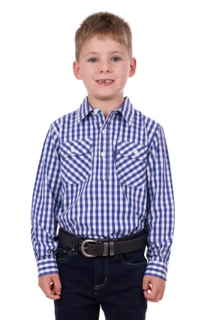 Hard Slog Kids Denny Half Placket L/S Shirt - Blue/White - H4S7101054