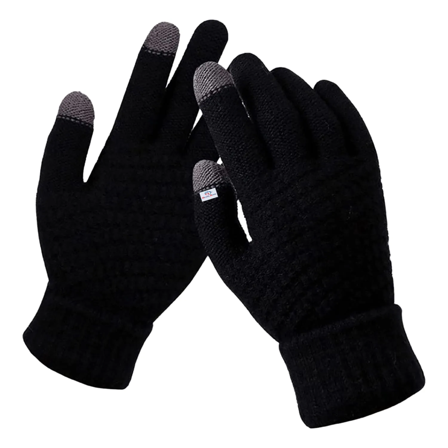 Heart Home Unisex Winter Gloves|Touchscreen Woolen Gloves for Men and women|Warm Winter Woolen Stretchable Gloves|1 Pair| (Black)