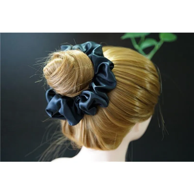 Large Fluffy Silk Scrunchies Black