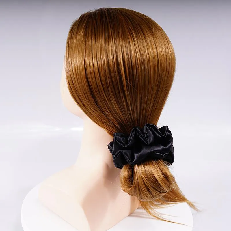 Large Fluffy Silk Scrunchies Black