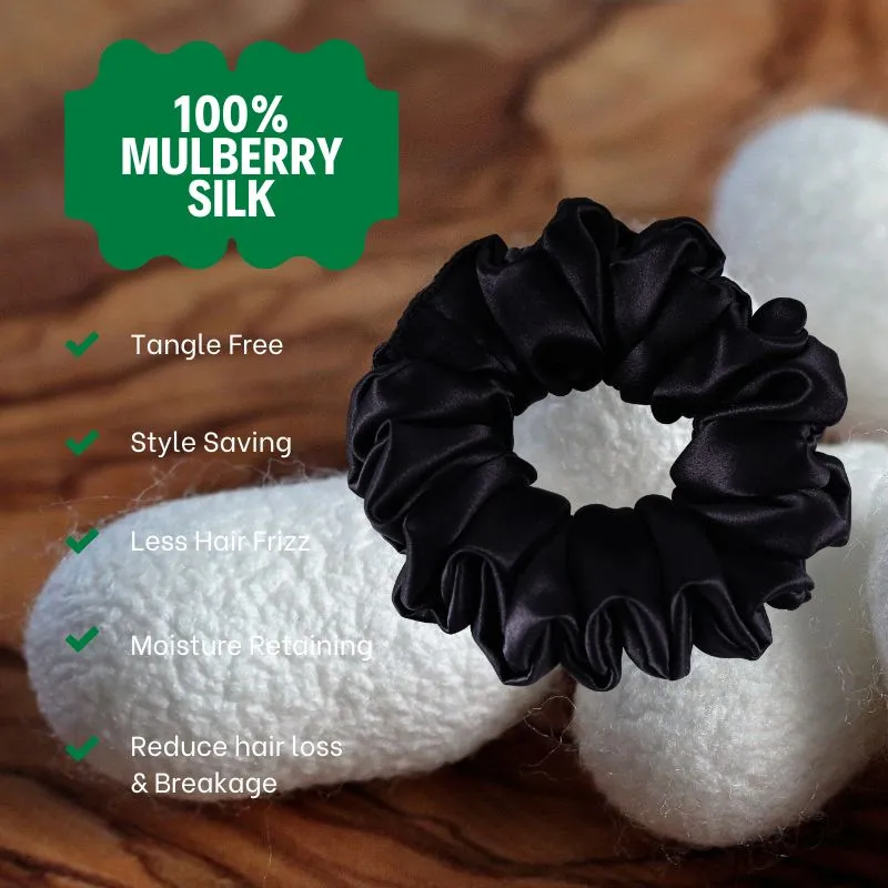 Large Fluffy Silk Scrunchies Black