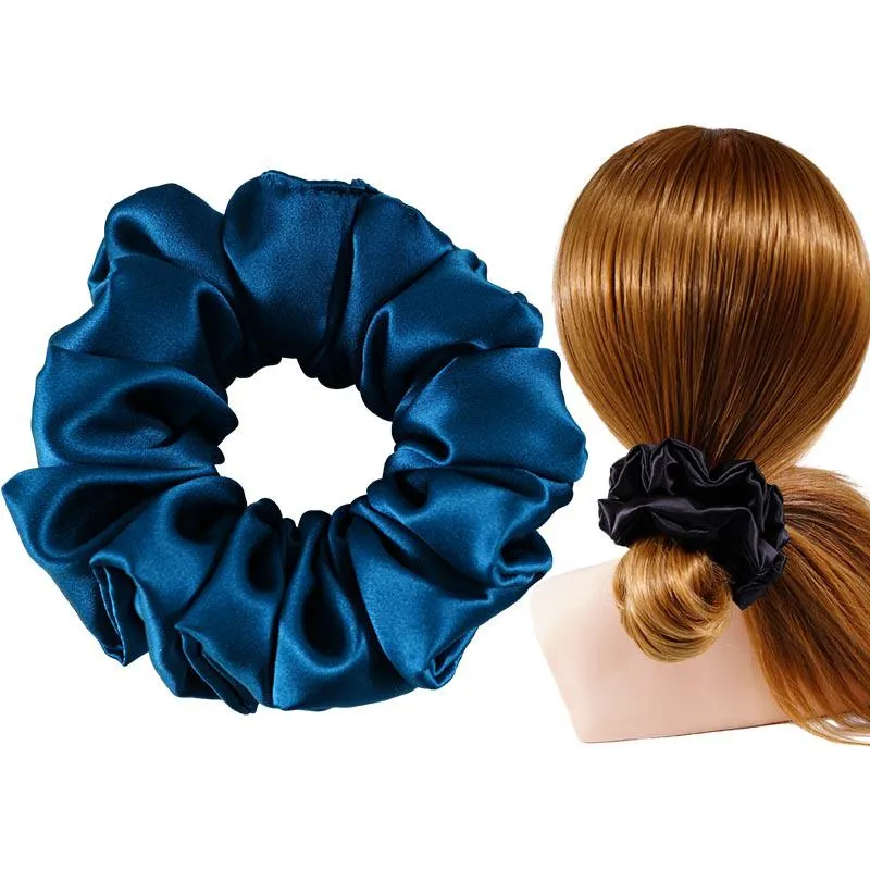 Large Silk Scrunchies Fluffy - Peacock blue