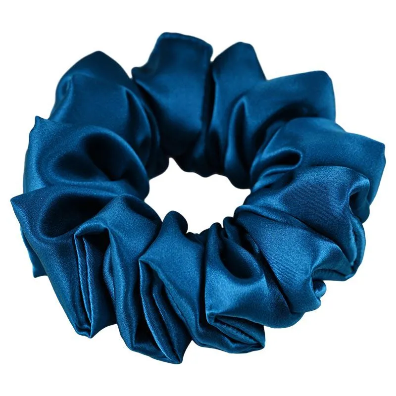 Large Silk Scrunchies Fluffy - Peacock blue