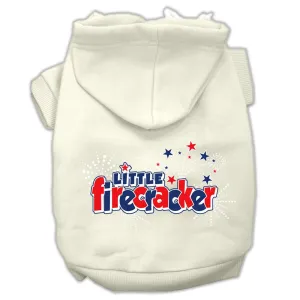 Little Firecracker Screen Print Pet Hoodies Cream Size XS (8)