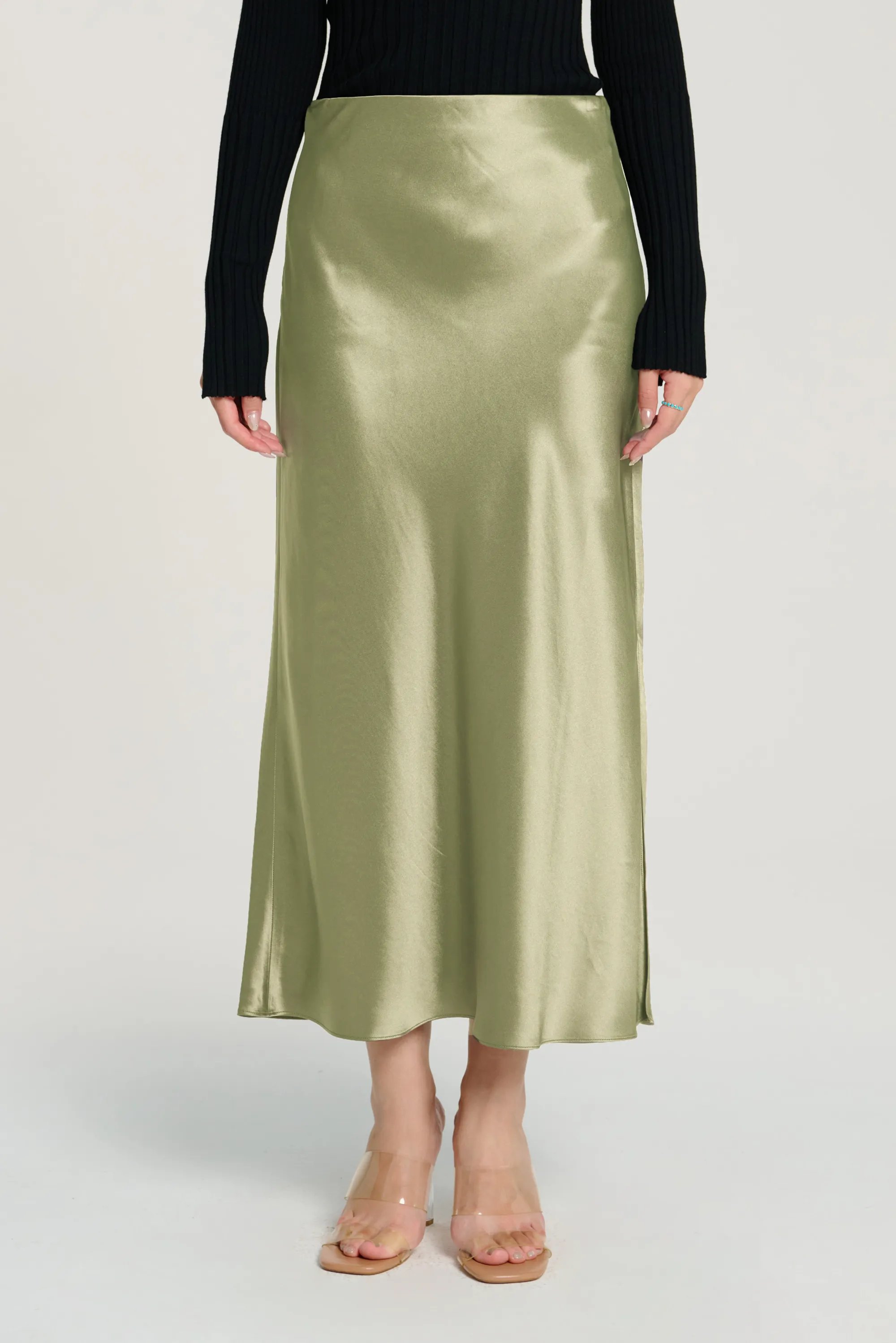 LONG GLITTER midi skirt (Green bean)