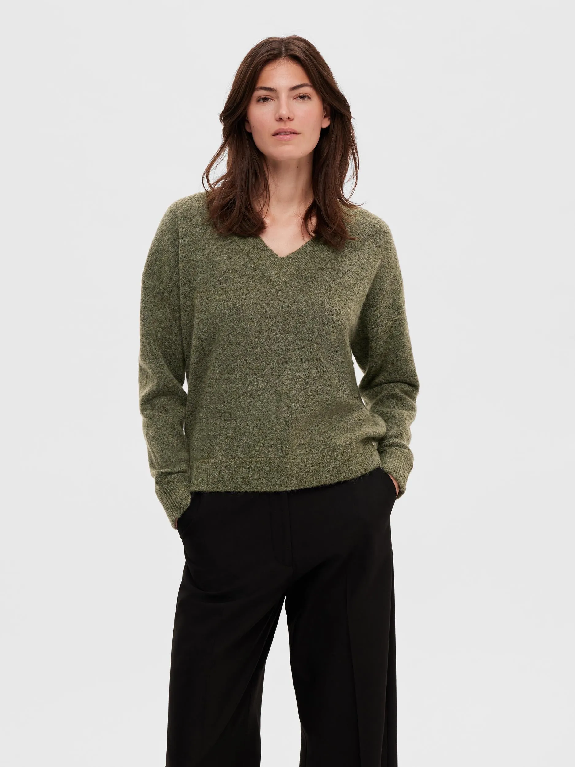 Maline V-Neck Knit - Dusky Green