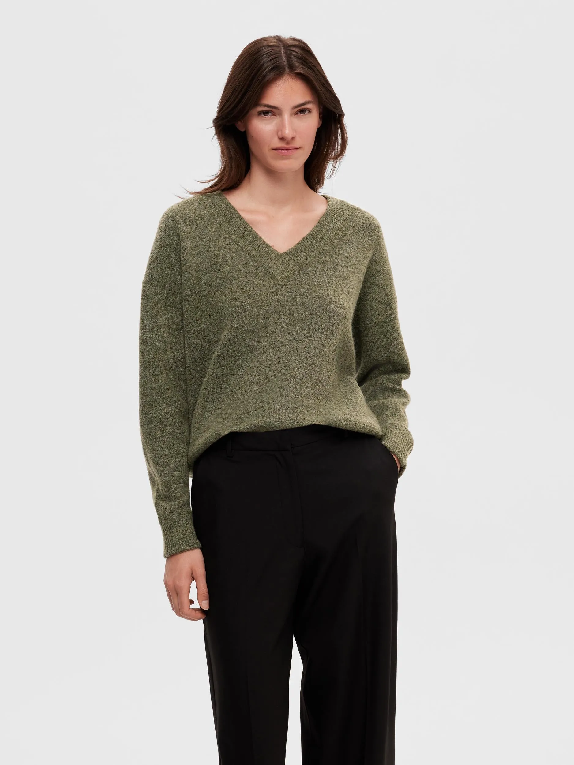 Maline V-Neck Knit - Dusky Green