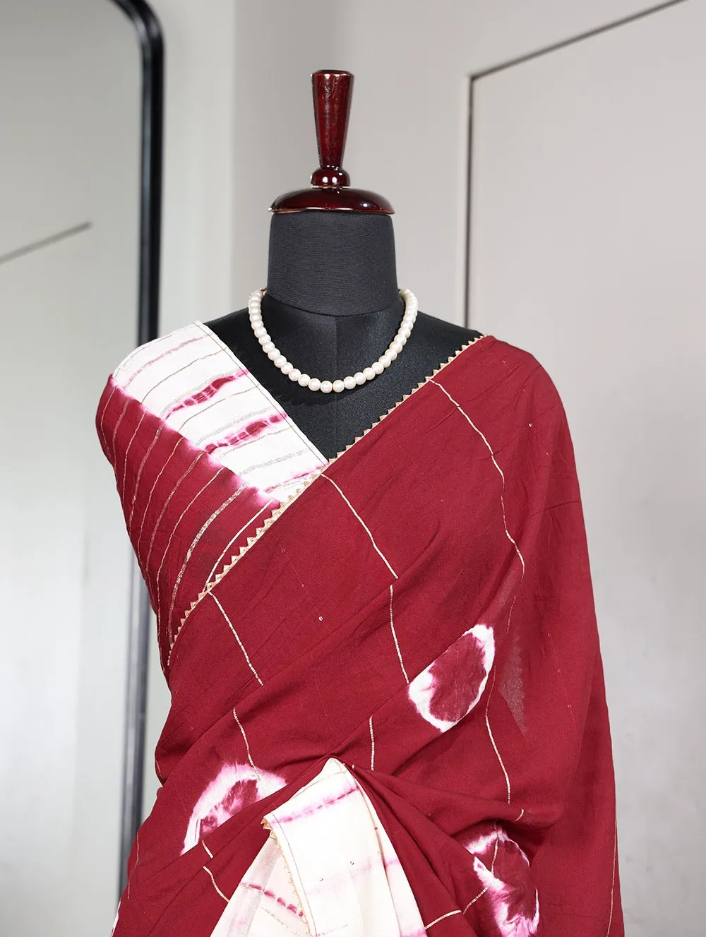 Maroon Color Sequined Viscose Chanderi Saree with Gota Patti Border & Blouse