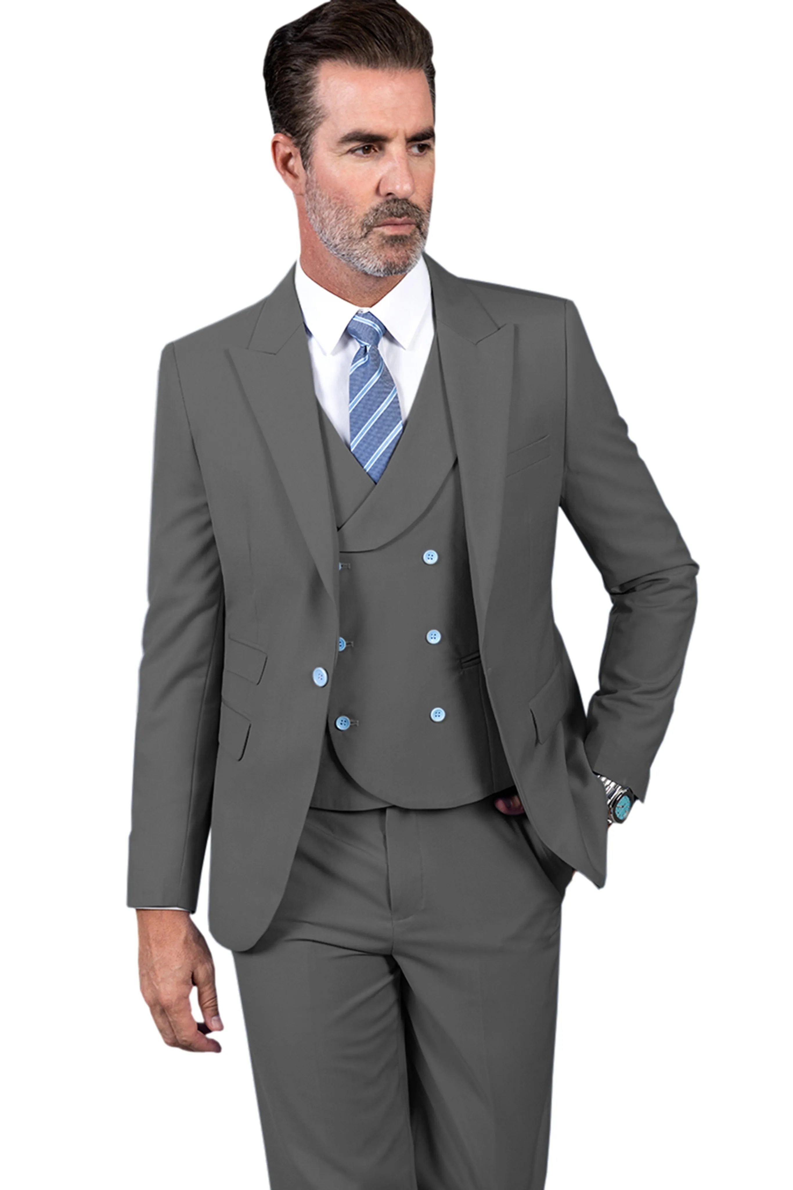 Men's 3 Pieces Slim Peak Lapel Regular Fit suit (Blazer vest Pants)