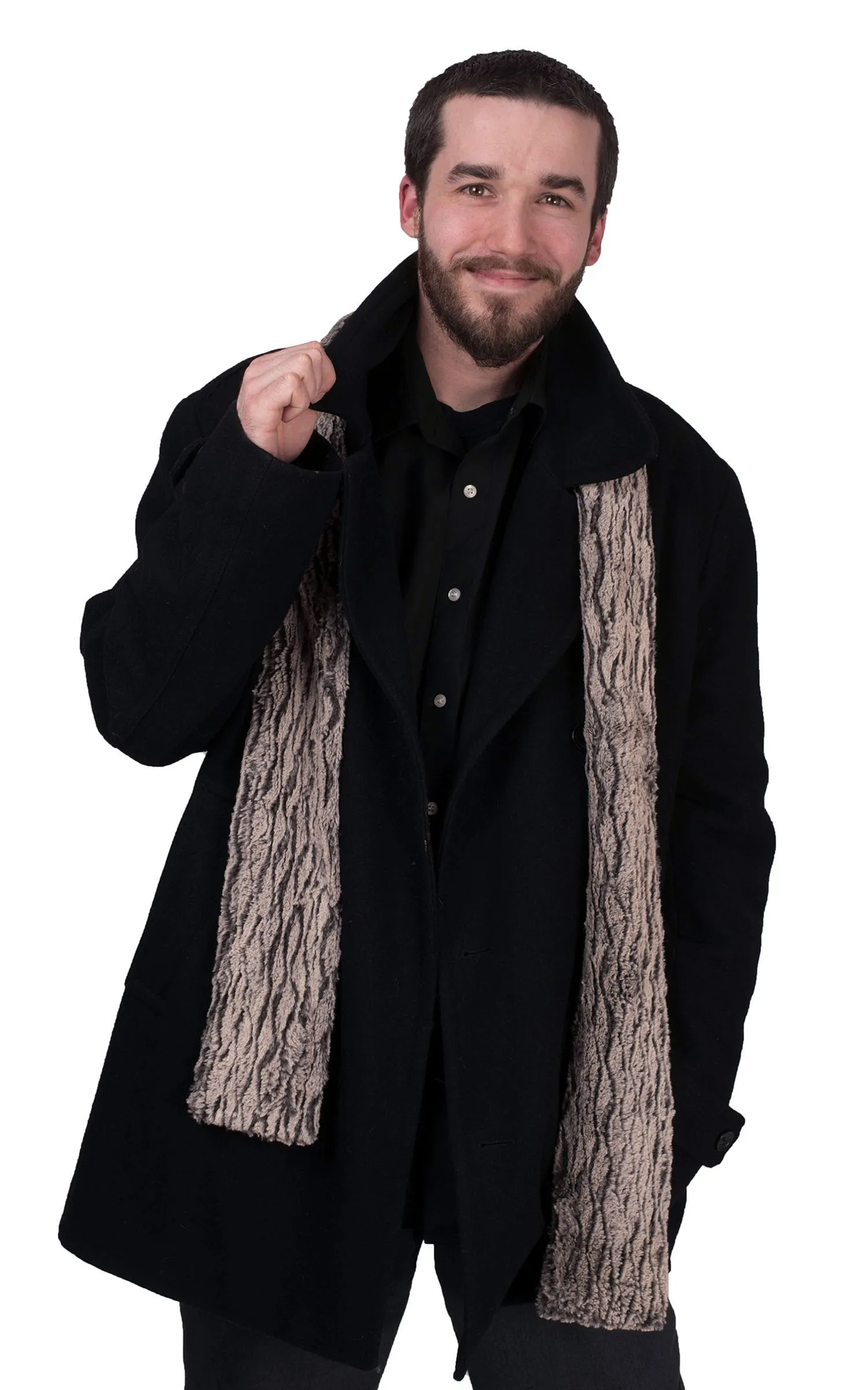 Men's Classic Scarf - Two-Tone, Luxury Faux Fur in Smouldering Sequoia