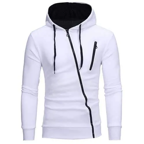 Men's Diagonal Zipper Hoodies Drawstring Casual Sweatshirt