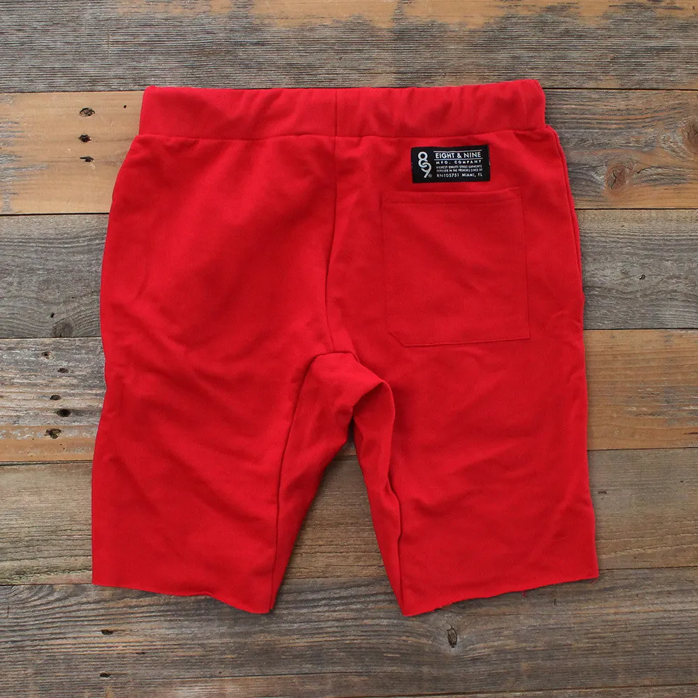 Mini Keys Cut Off Terry Shorts Red