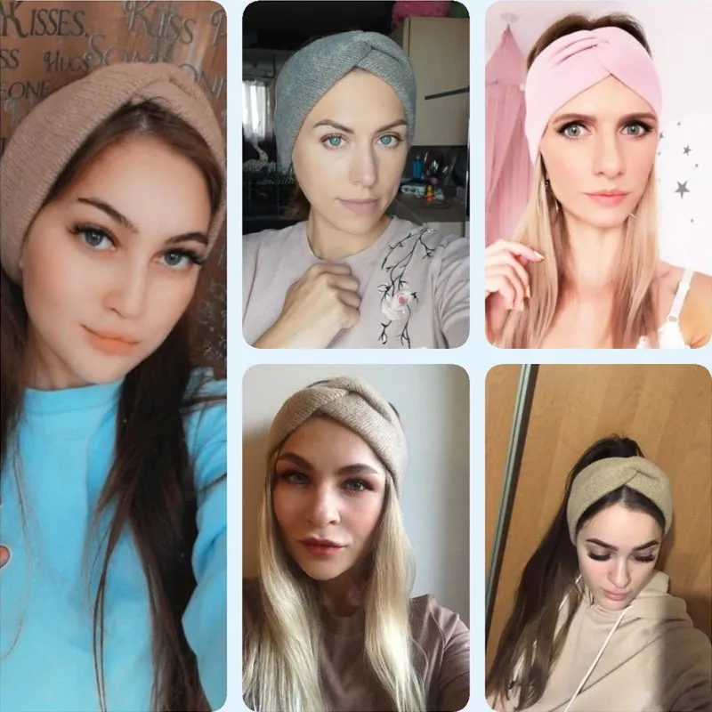 Multicolor Wide Elastic Knitted Twisted Turban Headbands