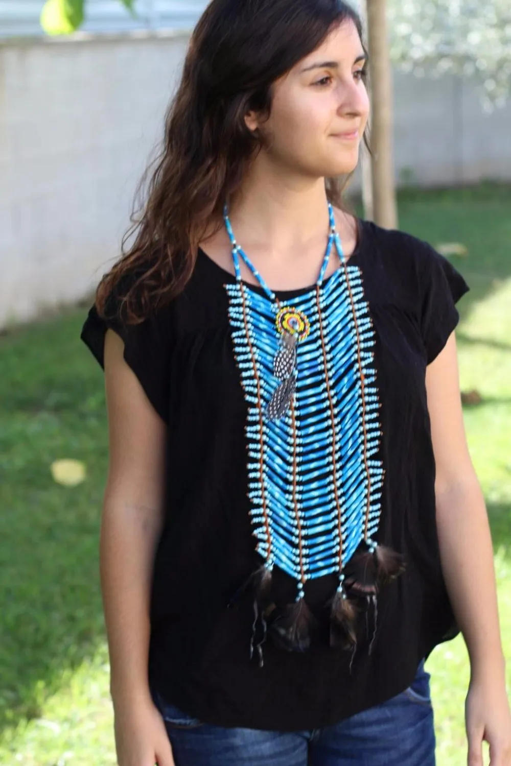 N417- Price Reduced! - Handmade Bone Chokers / Necklace blue