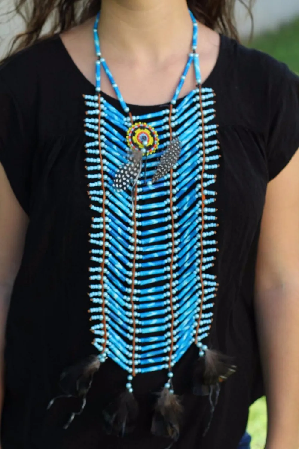 N417- Price Reduced! - Handmade Bone Chokers / Necklace blue