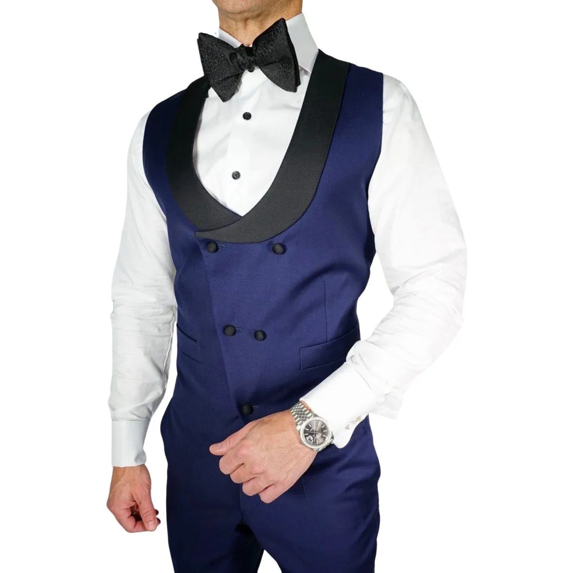 Navy Blue & Black Double Breasted Waistcoat