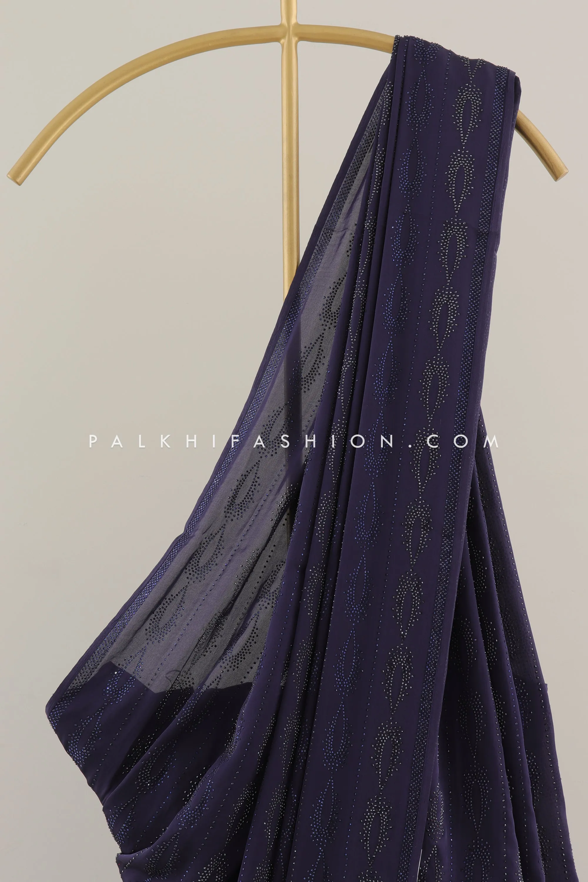 Navy Blue Crepe Saree with Swarovski Embroidery - Palkhi Fashion