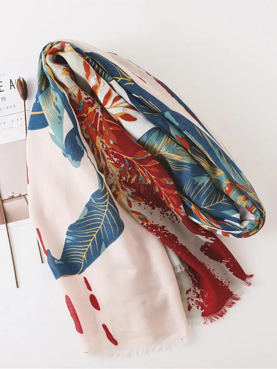 Plant Print Sunscreen Shawl Cotton Scarves