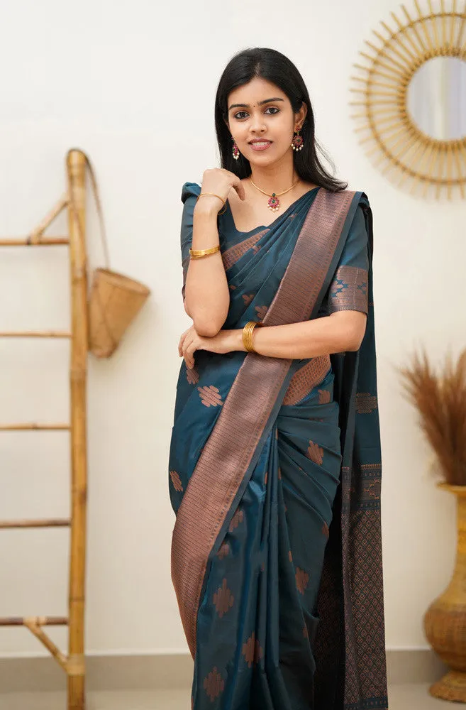 Prominent Rama Soft Silk Saree With Blissful Blouse Piece