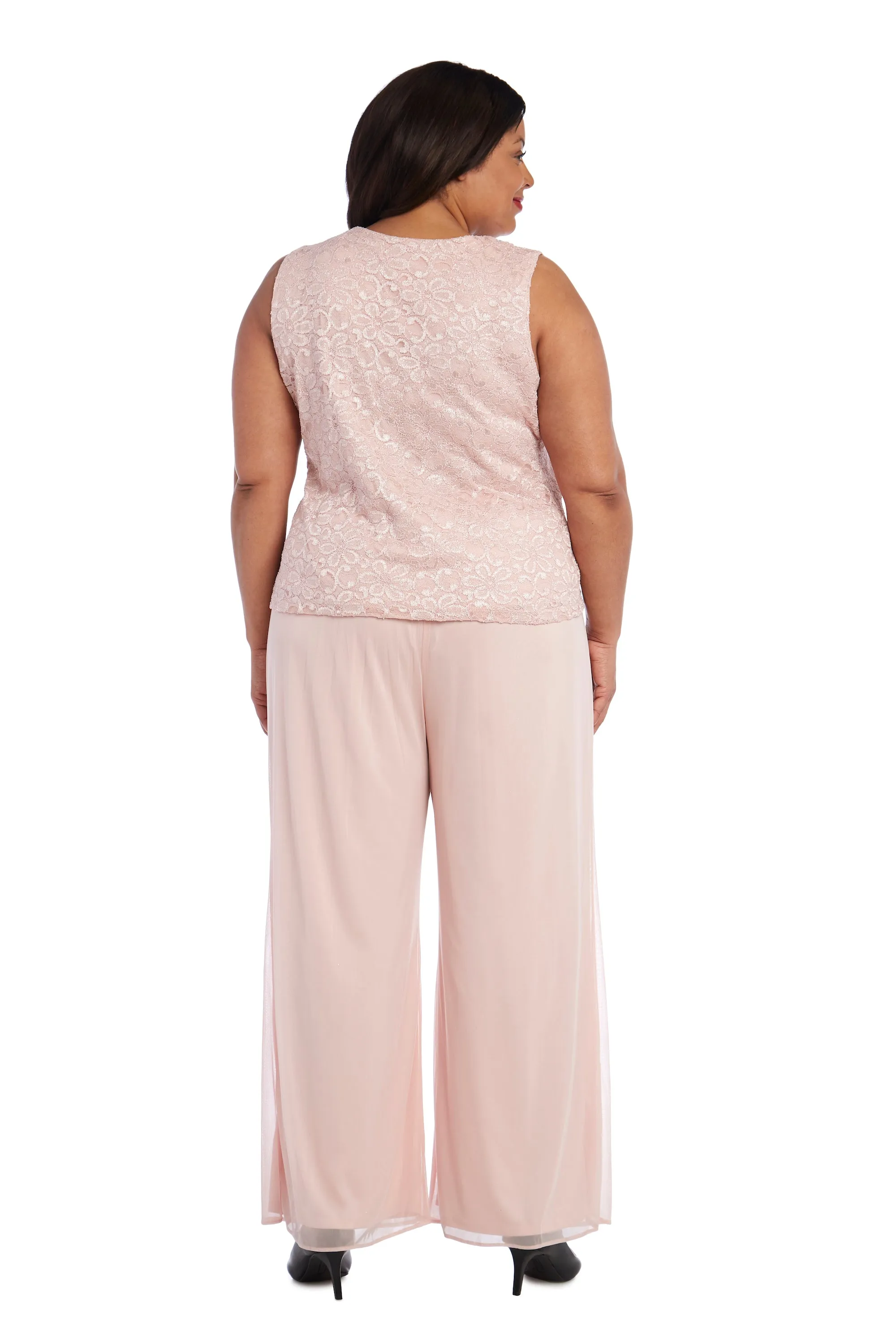 R&M Richards Women's  Plus Size Beaded Neck 3 Piece Long Pant Set