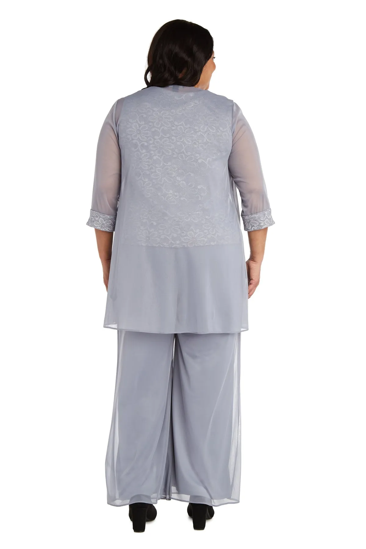 R&M Richards Women's  Plus Size Beaded Neck 3 Piece Long Pant Set