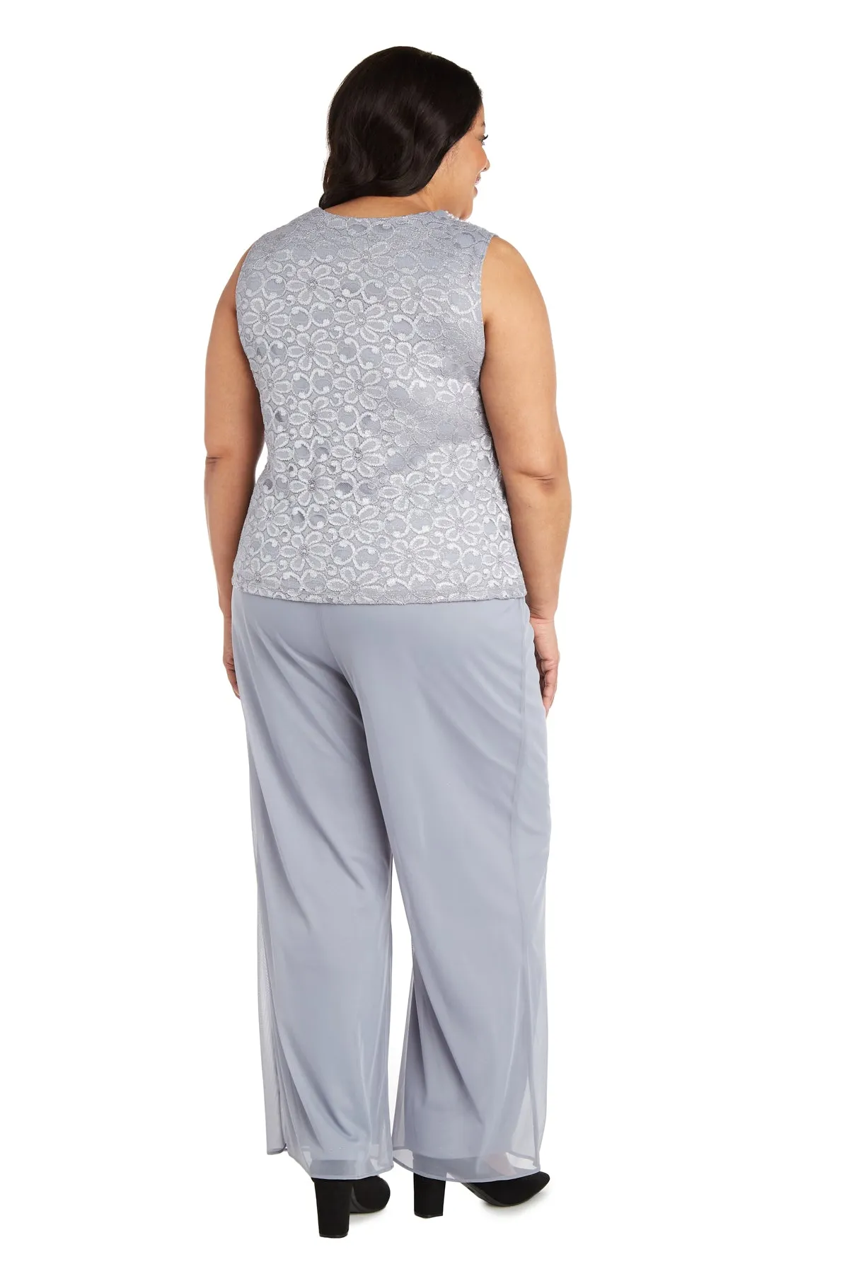 R&M Richards Women's  Plus Size Beaded Neck 3 Piece Long Pant Set