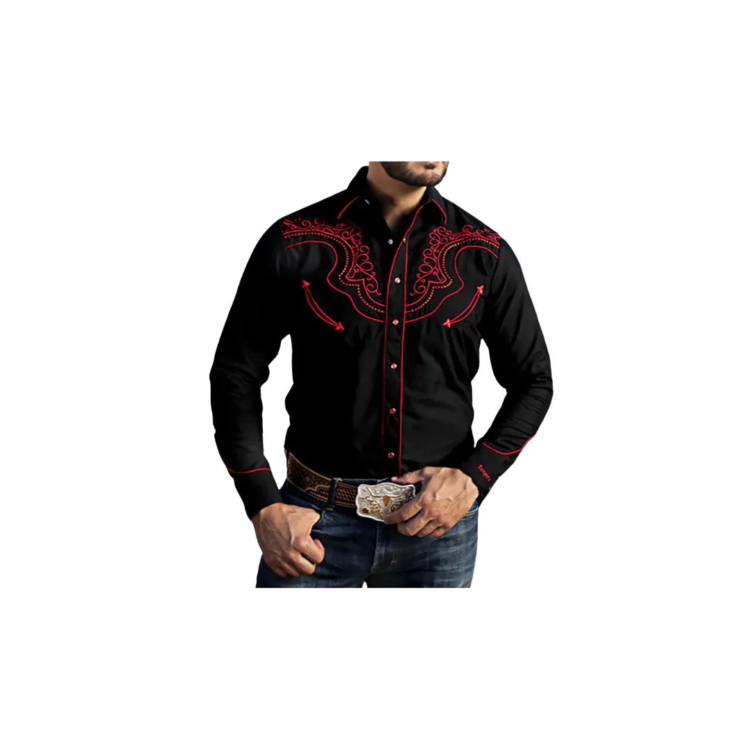 Ranger's Usa Men's Black & Red Embroidered Shirt