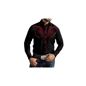 Ranger's Usa Men's Black & Red Embroidered Shirt