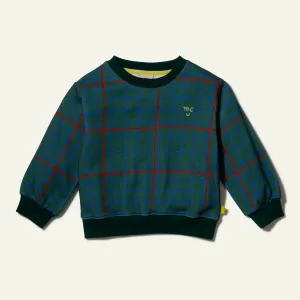 Recycled Cotton Grid Kid Sweatshirt | Pine Green Multi