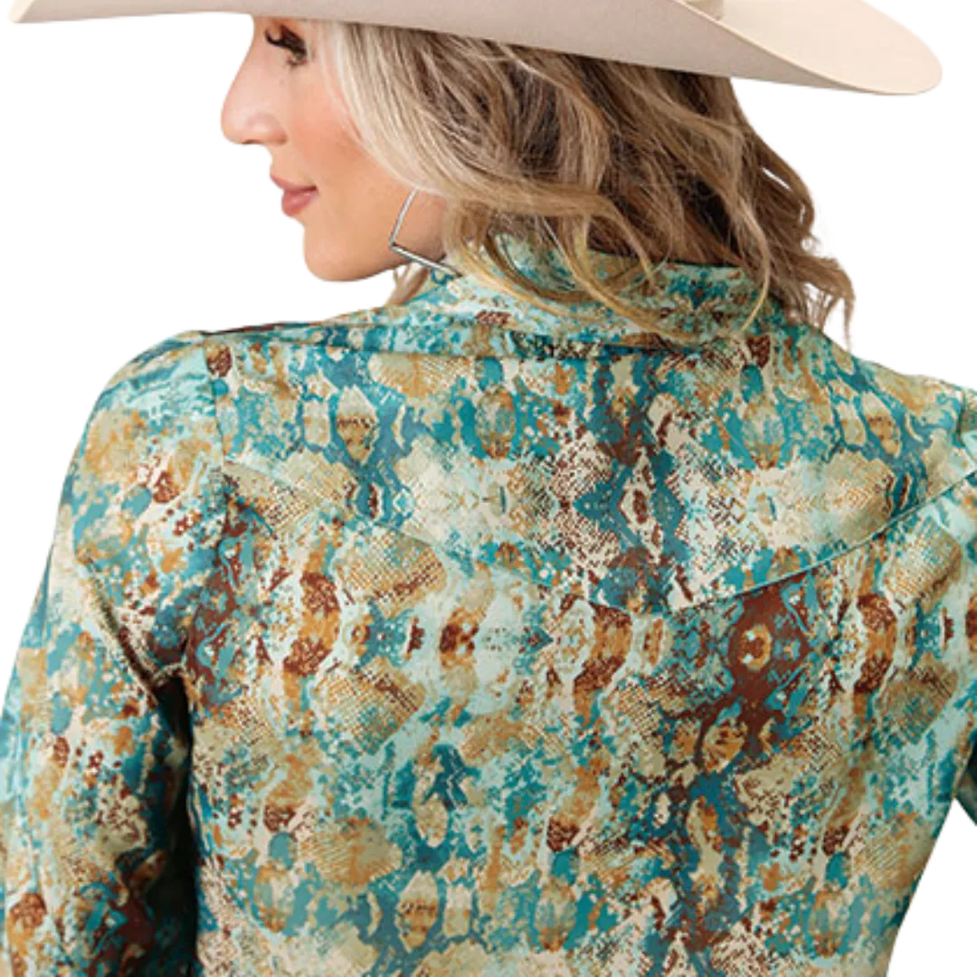 Roper Women's Poly Teal Snake Print Western Green Shirt