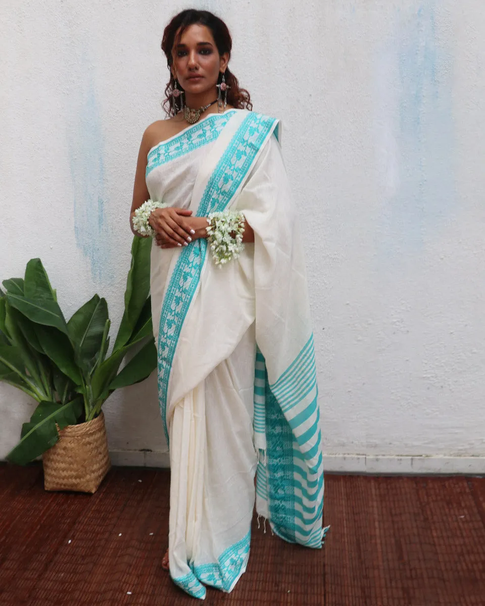 Sadhana Handwoven Linen Cotton Jamdani Saree - Uma